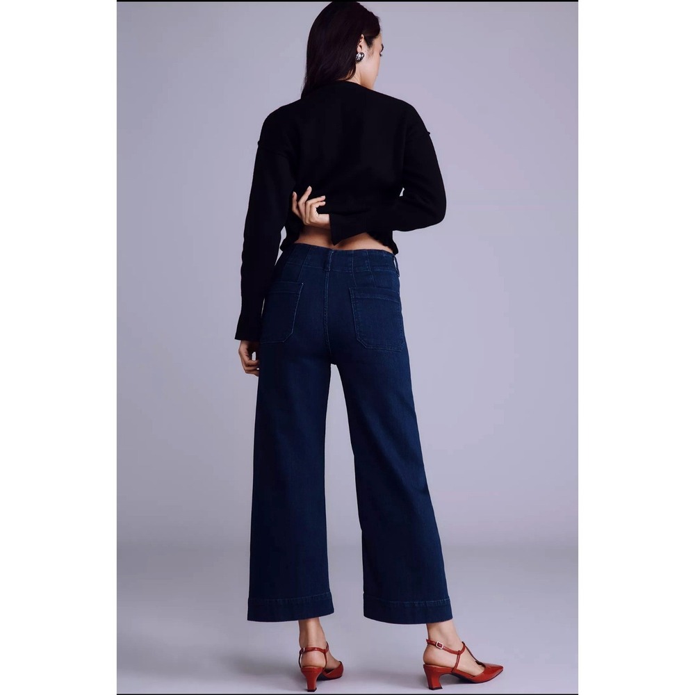 Maeve Wide Leg Crop Jeans in Dark Blue - Picture 2 of 9